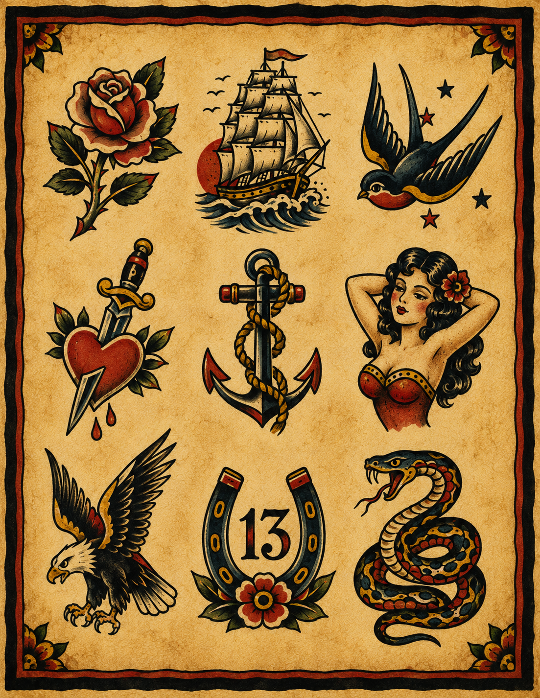 Classic Traditional tattoo flash