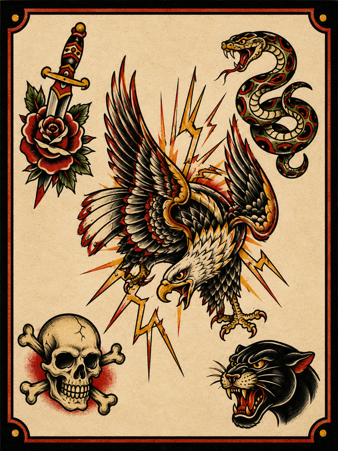 Eagle & Lightning tattoo flash