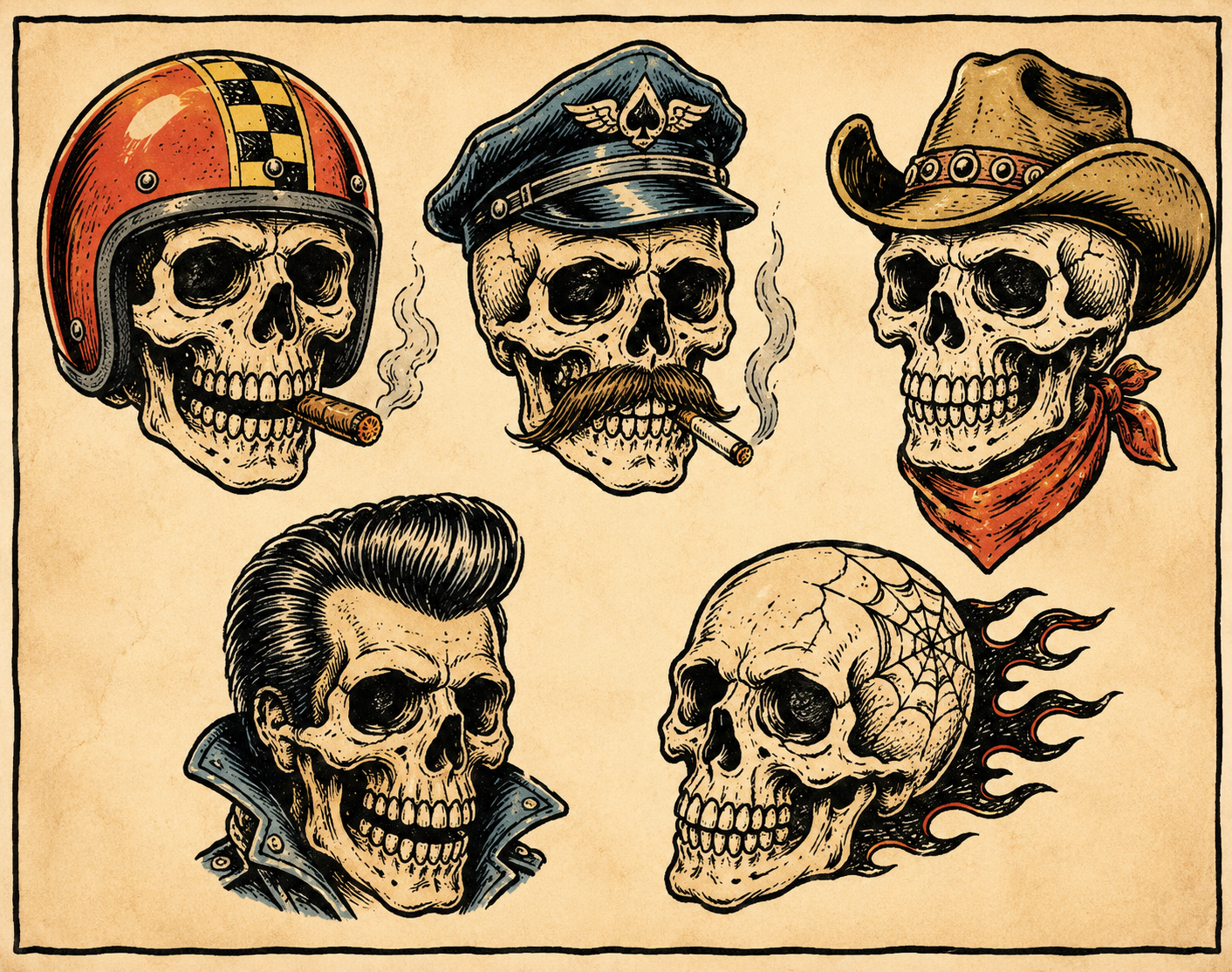 Helmet Skulls tattoo flash