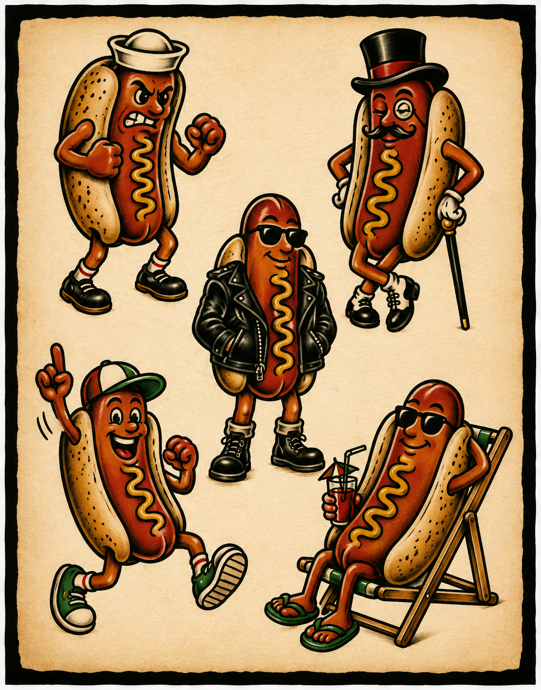 Hot Dogs tattoo flash