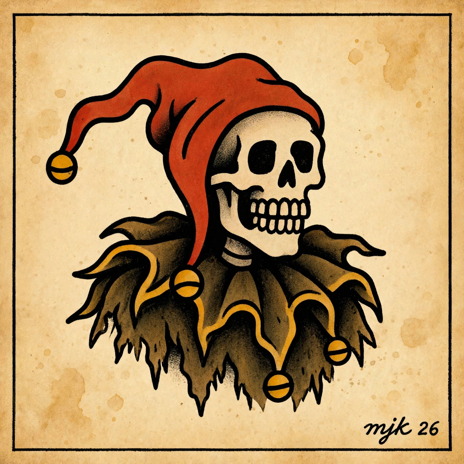 Jester Skull tattoo flash