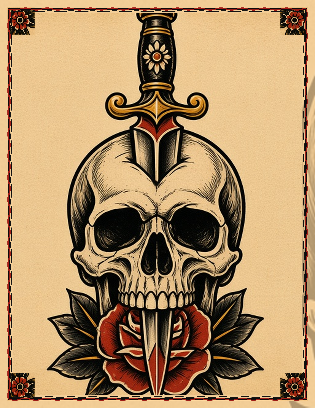 Skull & Dagger tattoo flash