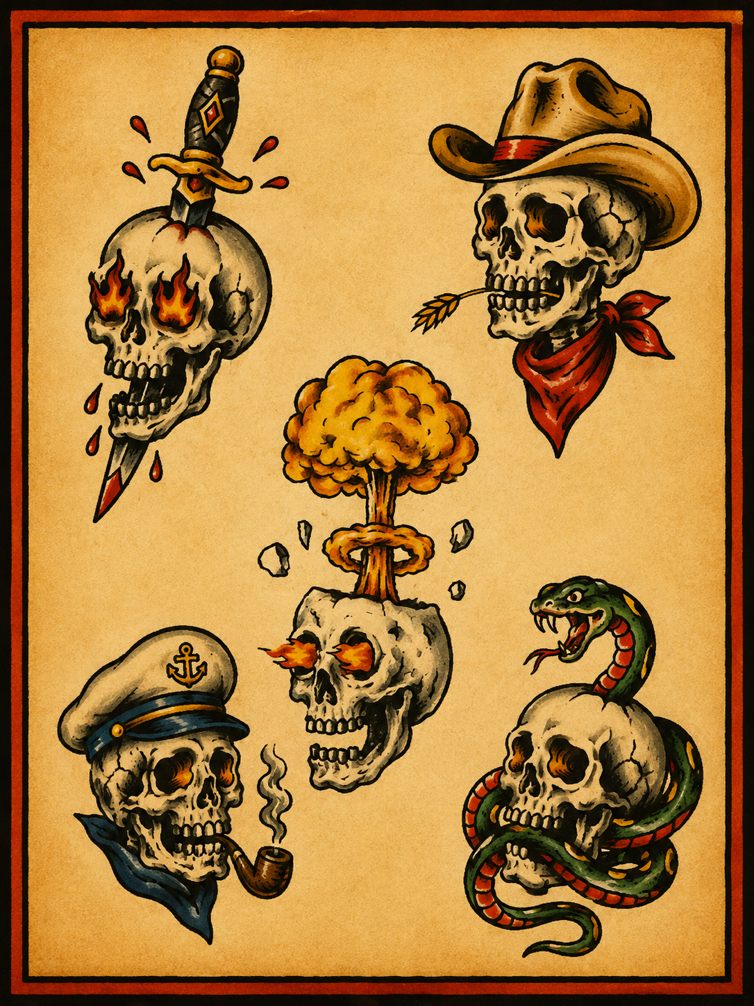 Skull Set tattoo flash
